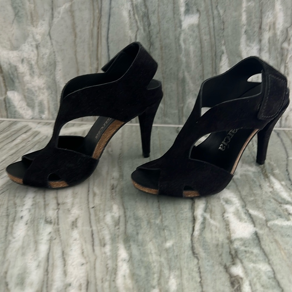 Black suede open sandals/booties